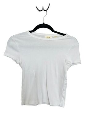 Anthropologie White Short Sleeve Cropped Ribbed Tee